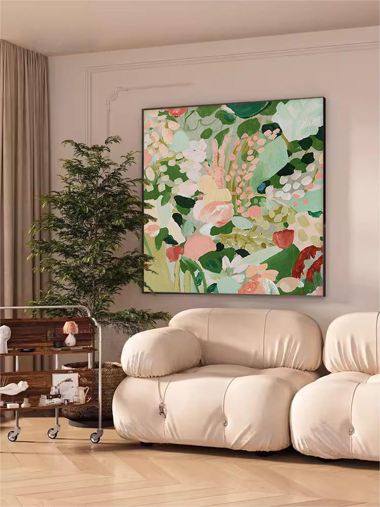 Original Bright Green Flower Wall Art Large Textured Floral Acrylic Painting Modern White Floral Oil Painting On Canvas For Living Room