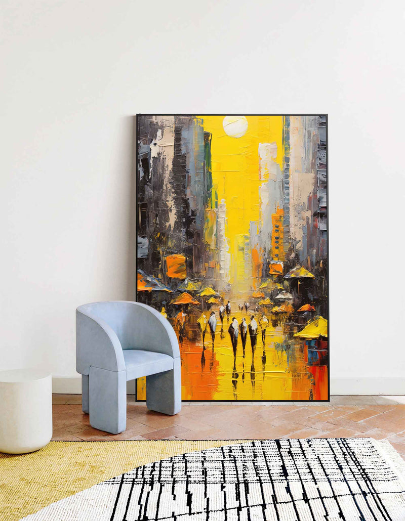 Modern Abstract Cityscape Oil Painting On Canvas Original Urban Scene Art Large Wall Art Living Room