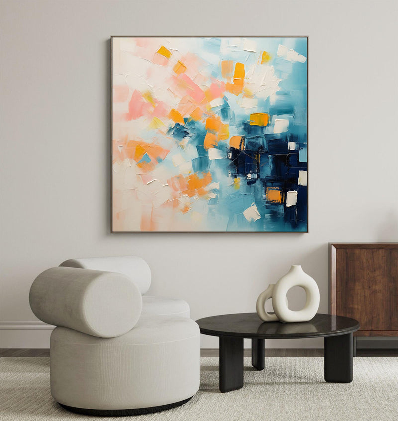 Modern Wall Art Large Abstract Oil Painting On Canvas Original Blue And Yellow Acrylic Painting Home Decor