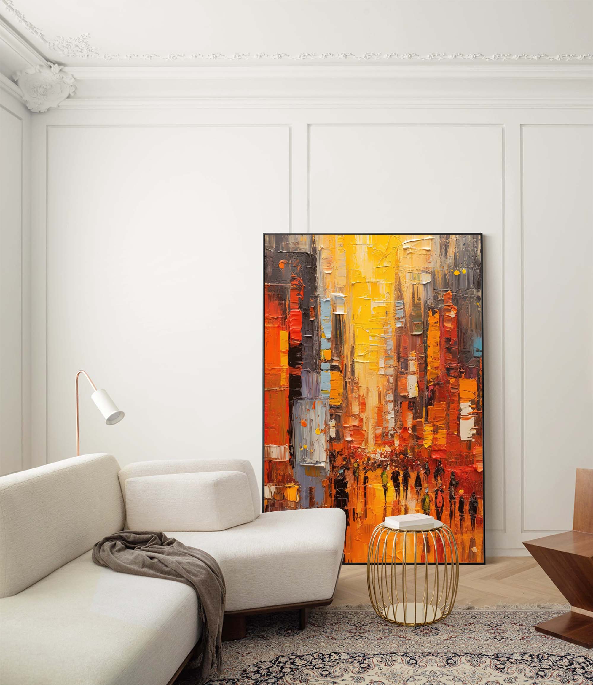 Original Modern Cityscape Oil Painting On Canvas Abstract Urban Scene Art Large Yellow Wall Art Home Decor