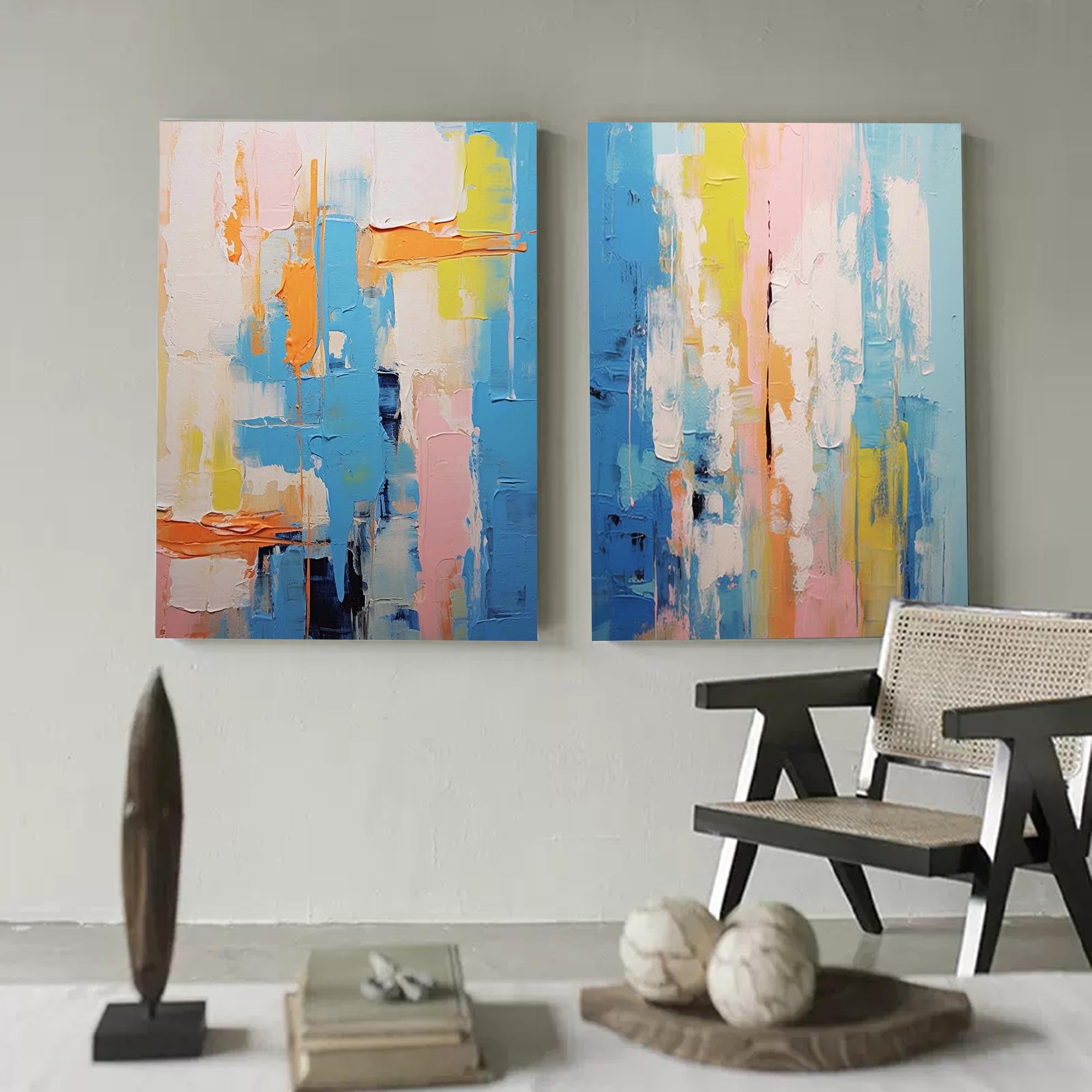 Set of 2 Color Large Abstract Oil Painting Modern Wall Art Original Texture Oil Painting Living Room Decor