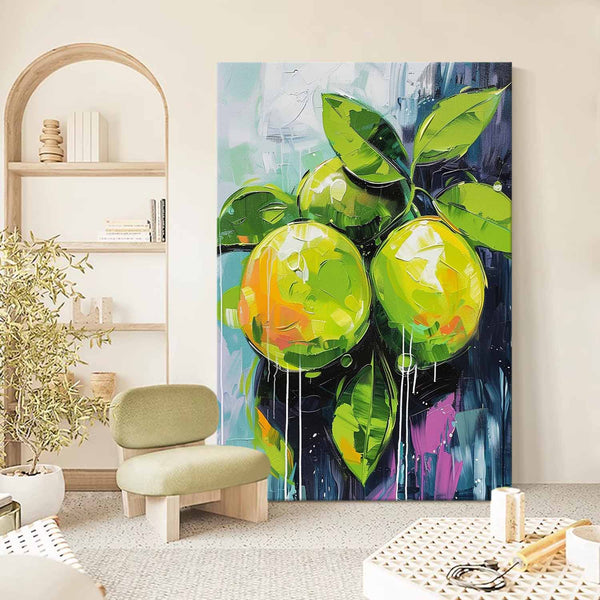 Large Lime Original Artwork Abstract Still Life Painting On Canvas Colorful Fruit Acrylic Painting Gift