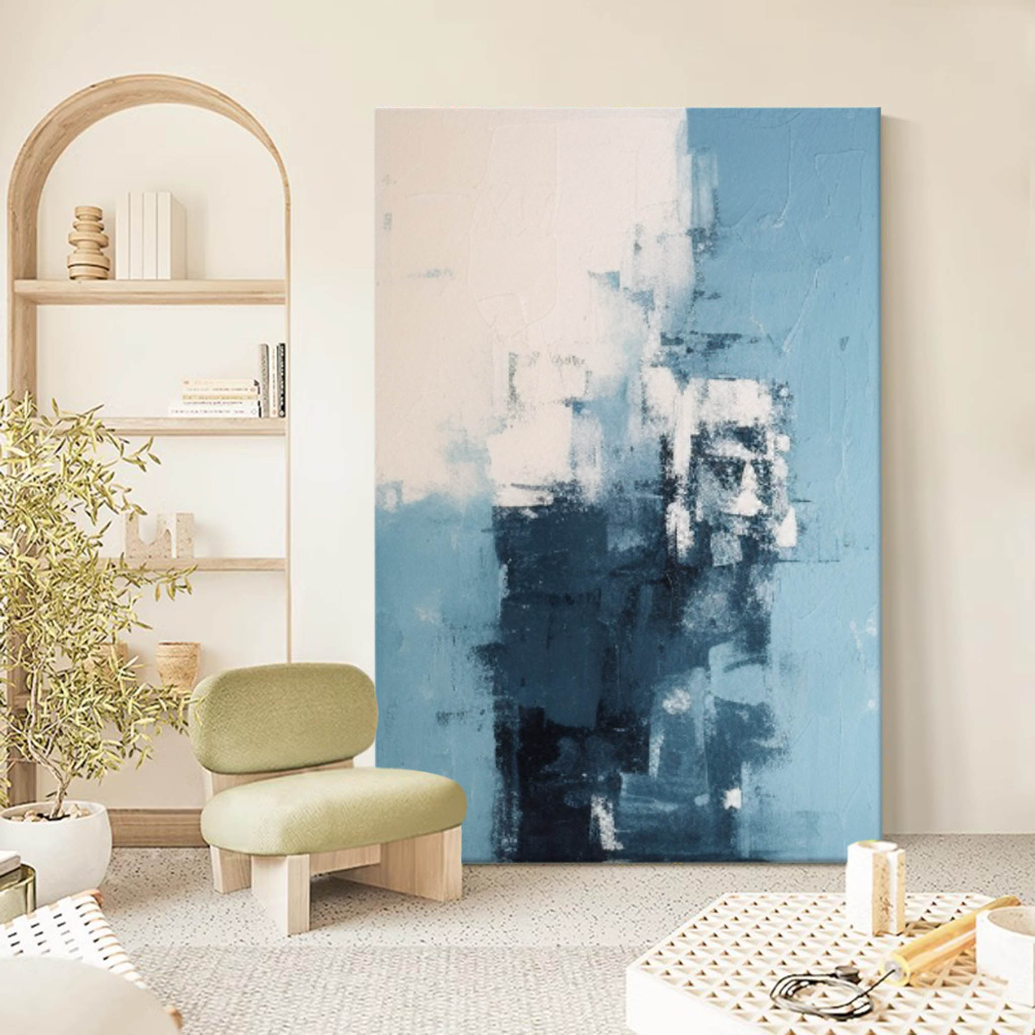 Blue Modern Texture Wall Art Large Original Abstract Oil Painting On Canvas For Living Room