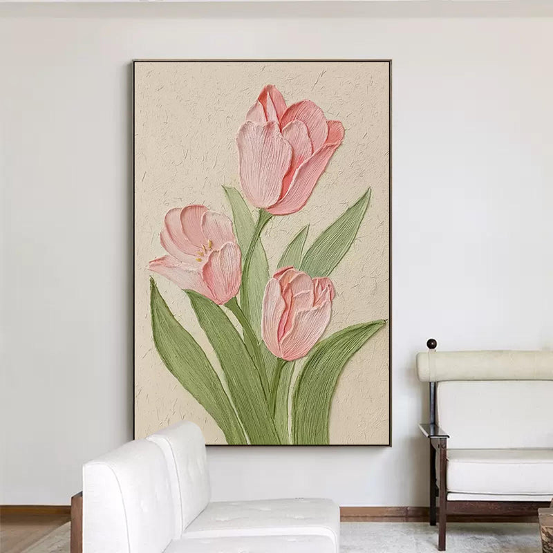 Modern Pink Floral Oil Painting On Canvas Large Textured Floral Acrylic Painting Original Flower Wall Art Home Decor