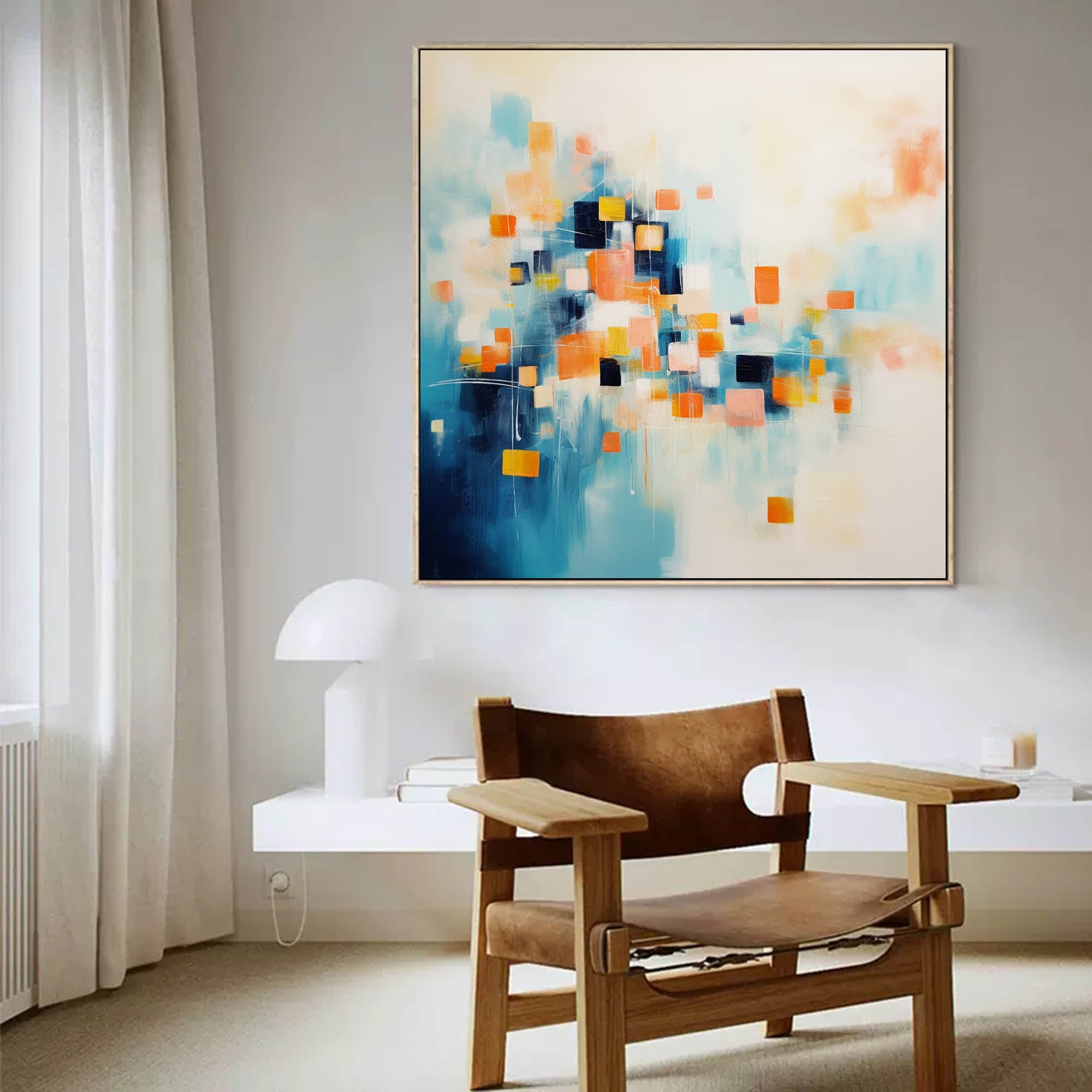 Modern Wall Art Original Abstract Oil Painting On Canvas Large Blue And Yellow Acrylic Painting For Living Room