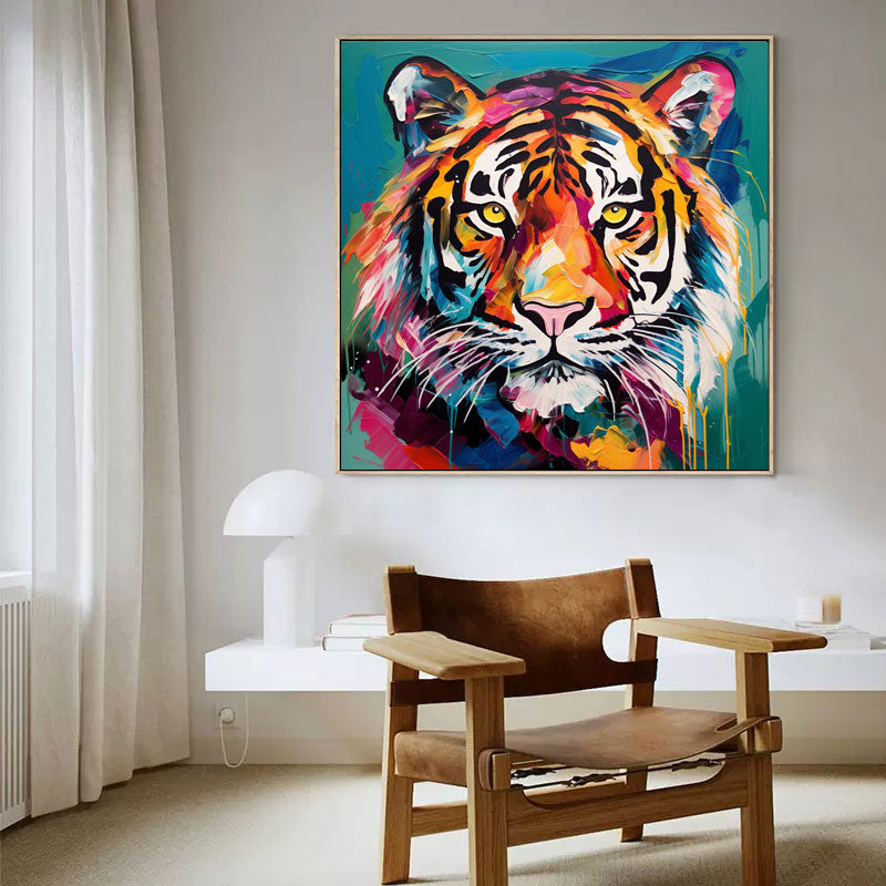 Modern Colorful Abstract Tiger Canvas Oil Painting Original Tiger Canvas Wall Art Large Animal Artwork Home Decor