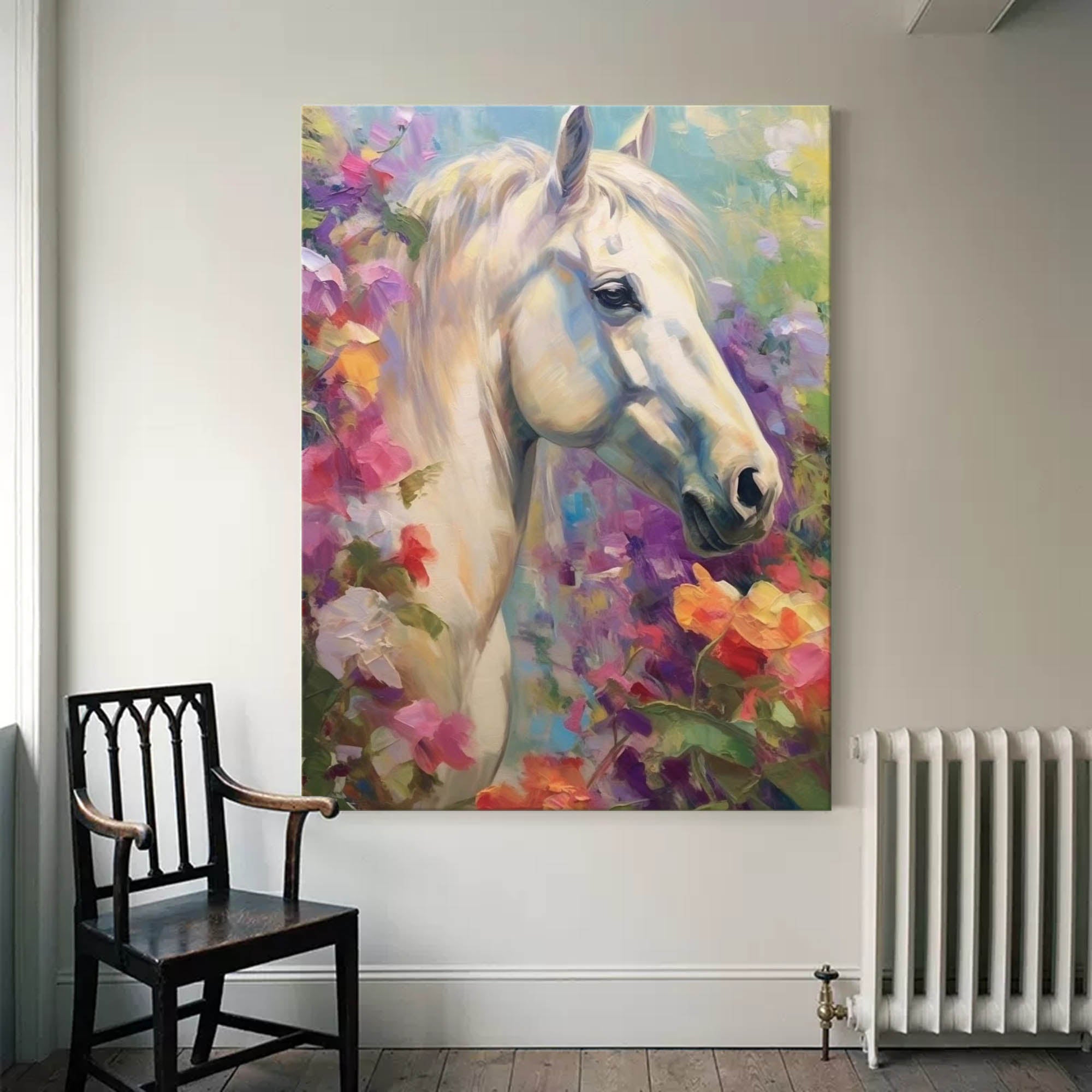 Impressionist White Horse Wall Art Bright Colorful Horse Oil Painting On Canvas Modern Animal Oil Painting Home Decor