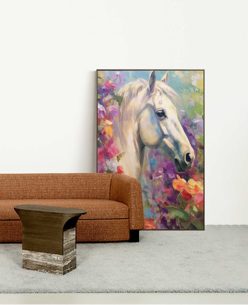 Impressionist White Horse Wall Art Bright Colorful Horse Oil Painting On Canvas Modern Animal Oil Painting Home Decor