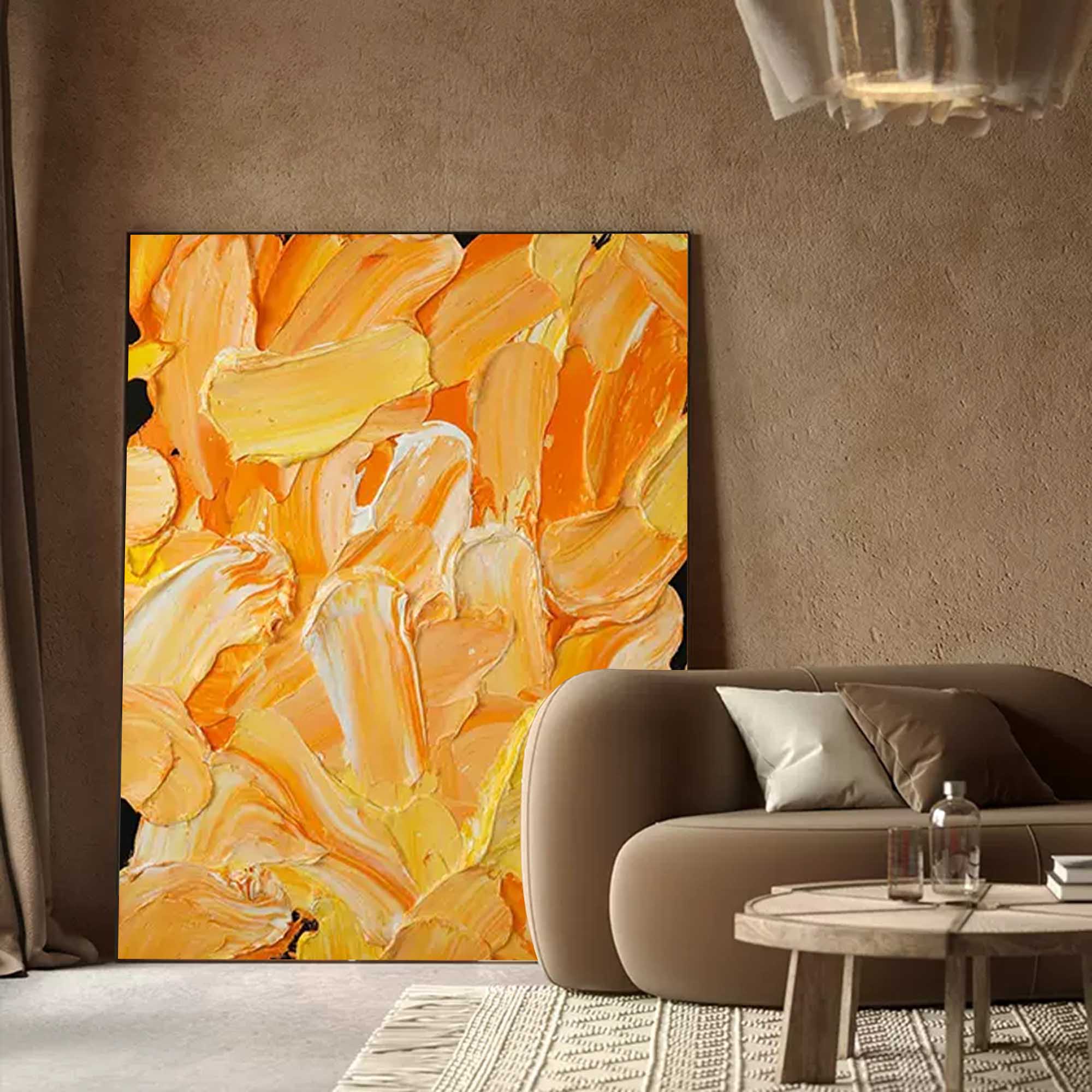 Large Original Knife Painting Yellow Abstract Texture Oil Painting On Canvas Living Room Modern Wall Art Gift