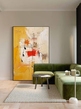 Original Musical Note Abstract Wall Art Bright Modern Textured Oil Painting Canvas Large Yellow Oil Painting Living Room Decor