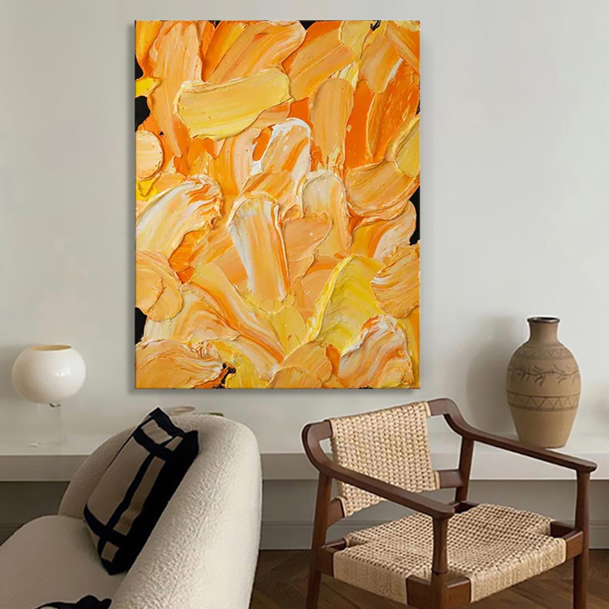 Large Original Knife Painting Yellow Abstract Texture Oil Painting On Canvas Living Room Modern Wall Art Gift