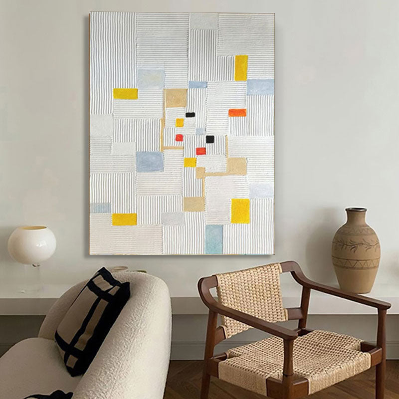 Original Abstract Oil Painting On Canvas Large Texture Geometric Composition Artwork Framed Living Room Decor