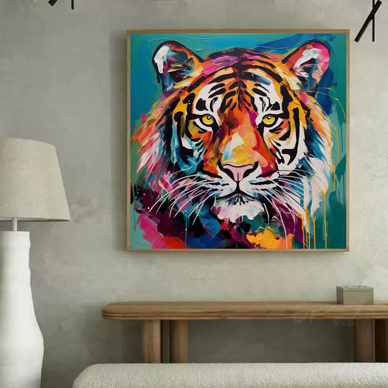 Modern Colorful Abstract Tiger Canvas Oil Painting Original Tiger Canvas Wall Art Large Animal Artwork Home Decor