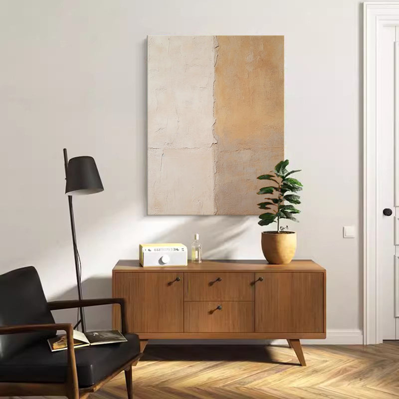 Large Beige and Yellow Minimalist Oil Painting Abstract Original Vintage Wall Art Home Decor