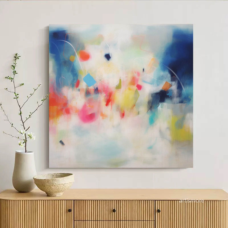 Large Square Acrylic Painting Colorful Abstract Oil Painting Modern Original Wall Art For Living Room