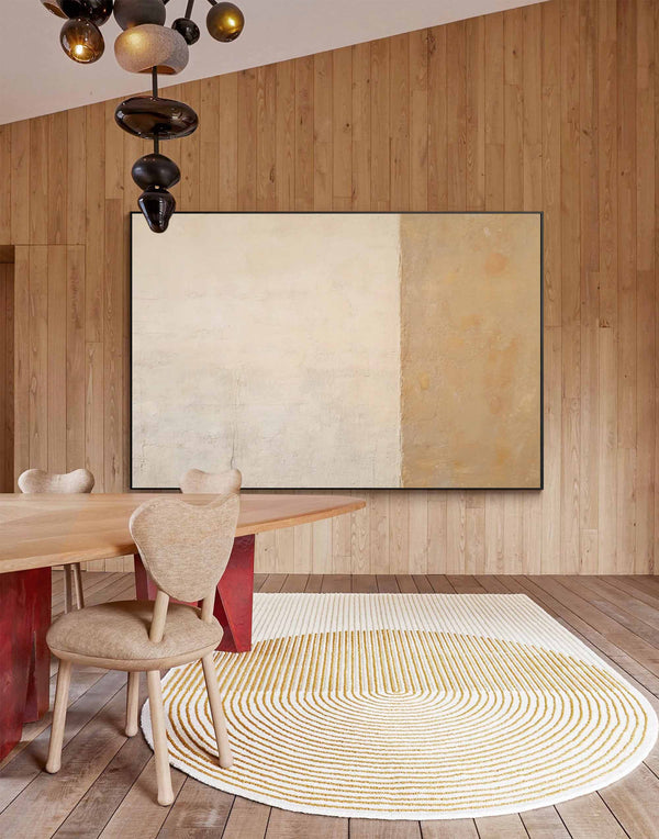 Large Beige And Yellow Abstract Acrylic Painting Framed Original Wall Art Texture Minimalist Oil Painting Living Room Decor