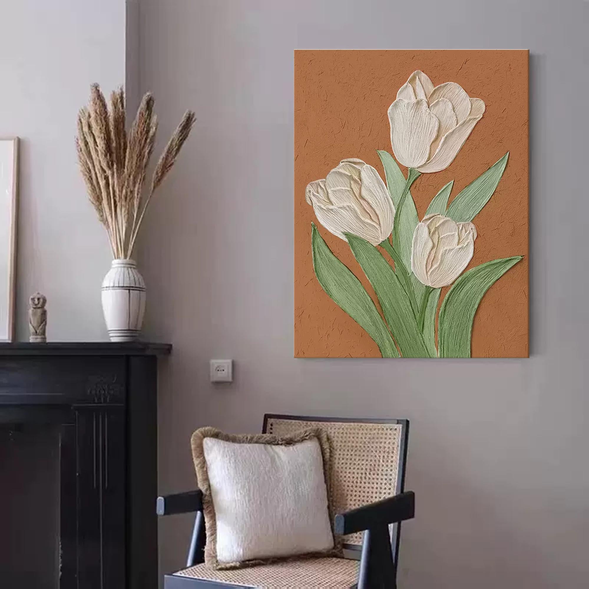 Large Textured Floral Acrylic Painting Modern White Floral Oil Painting On Canvas Original Flower Wall Art Home Decor