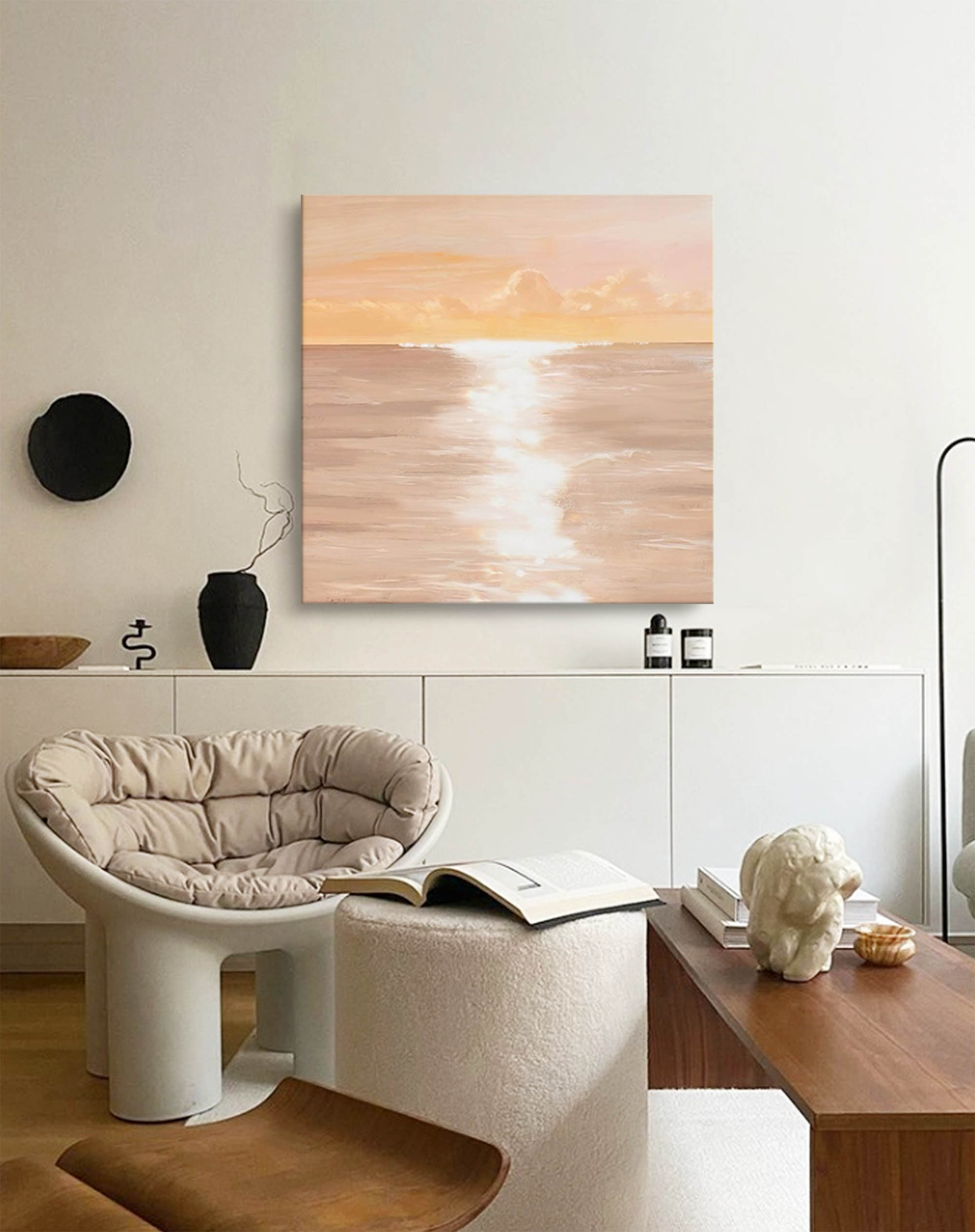 Modern Sunset Oil Painting Large Wall Art Abstract Sunset Seaside Acrylic Painting Home Decor