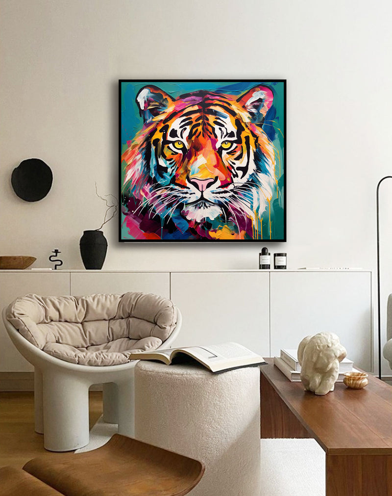 Modern Colorful Abstract Tiger Canvas Oil Painting Original Tiger Canvas Wall Art Large Animal Artwork Home Decor