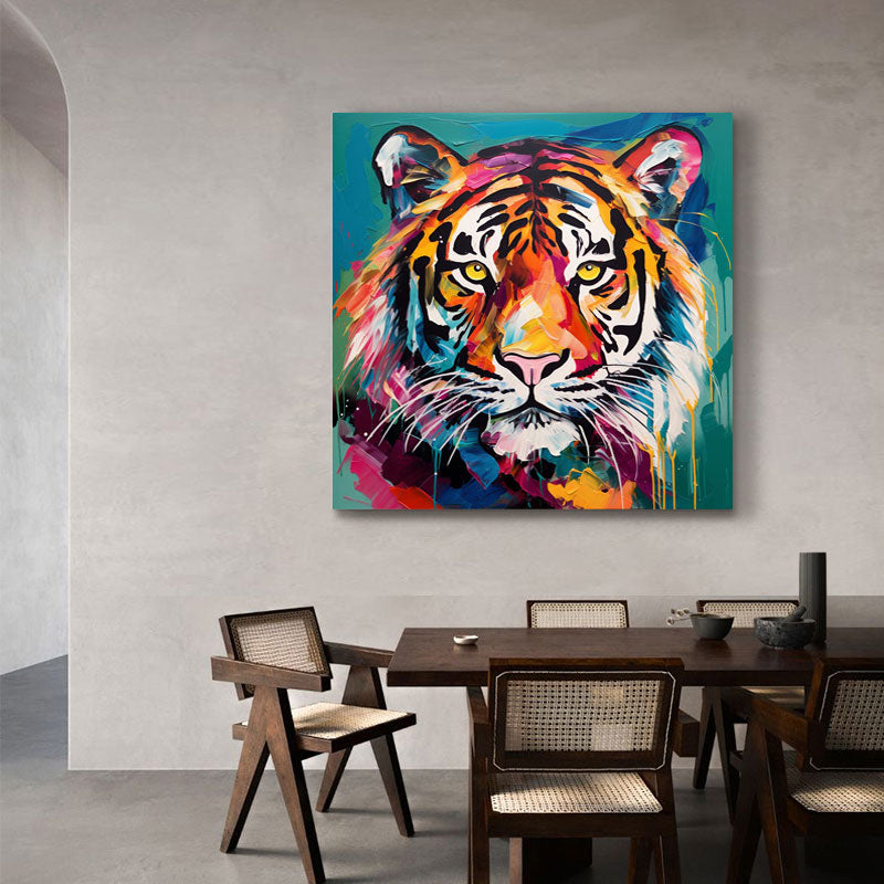 Modern Colorful Abstract Tiger Canvas Oil Painting Original Tiger Canvas Wall Art Large Animal Artwork Home Decor