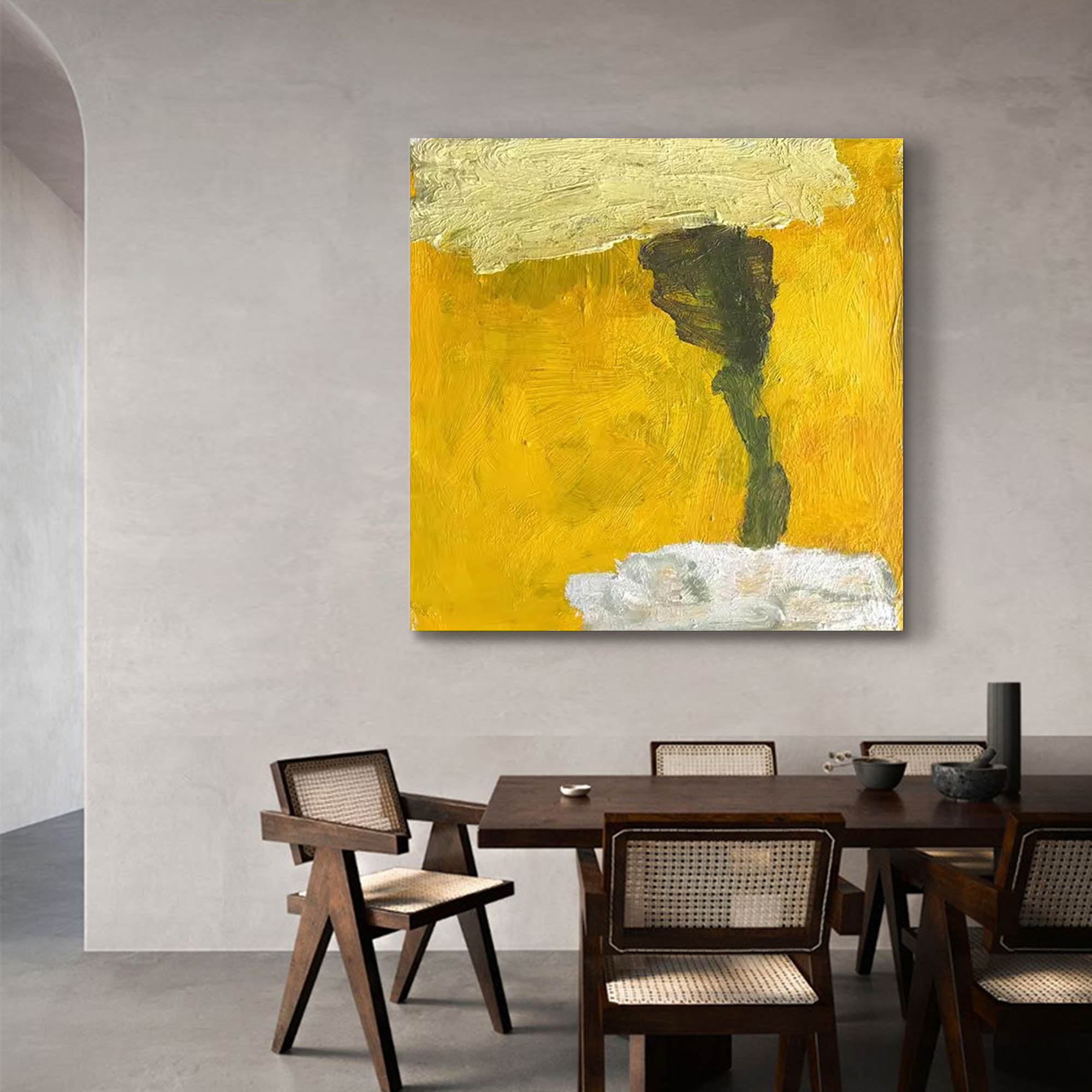 Square Yellow Original Abstract minimalist Oil Painting Abstract Acrylic Painting Large Wall Art Modern Art For Living Room