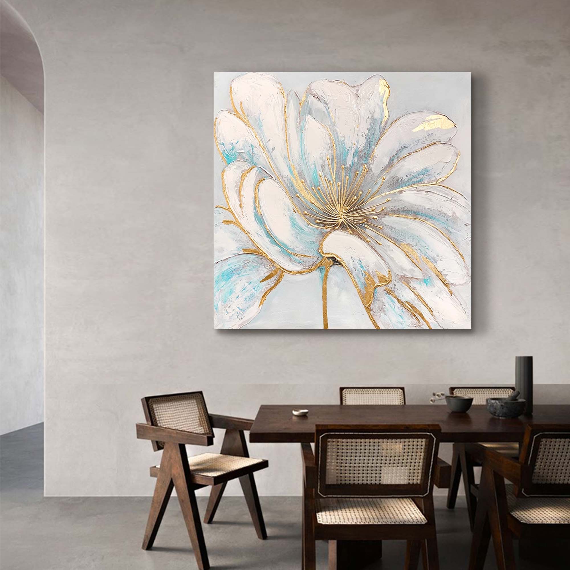 Original Bright white Flower Wall Art Large Textured Floral Acrylic Painting Modern White Floral Oil Painting On Canvas For Living Room