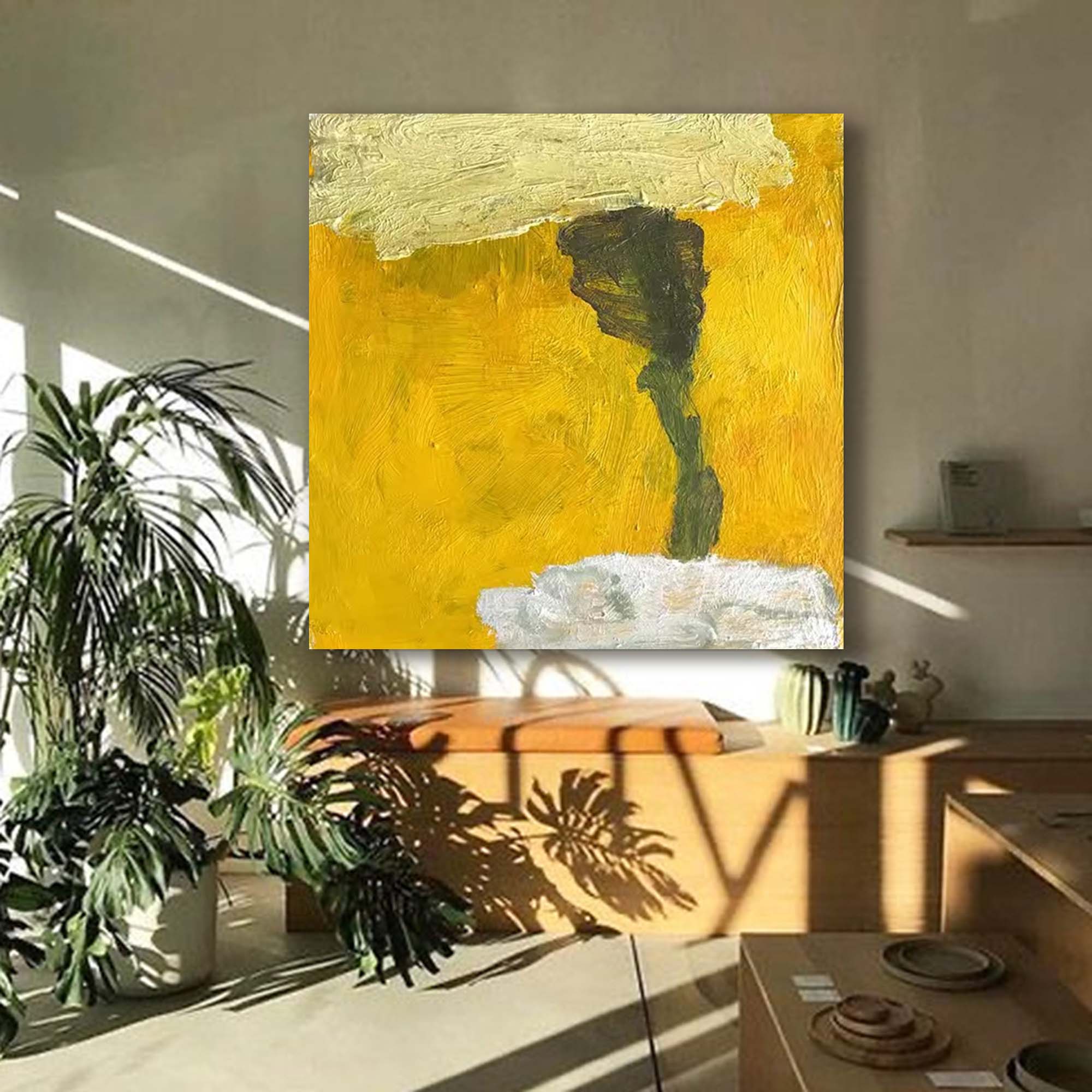 Square Yellow Original Abstract minimalist Oil Painting Abstract Acrylic Painting Large Wall Art Modern Art For Living Room