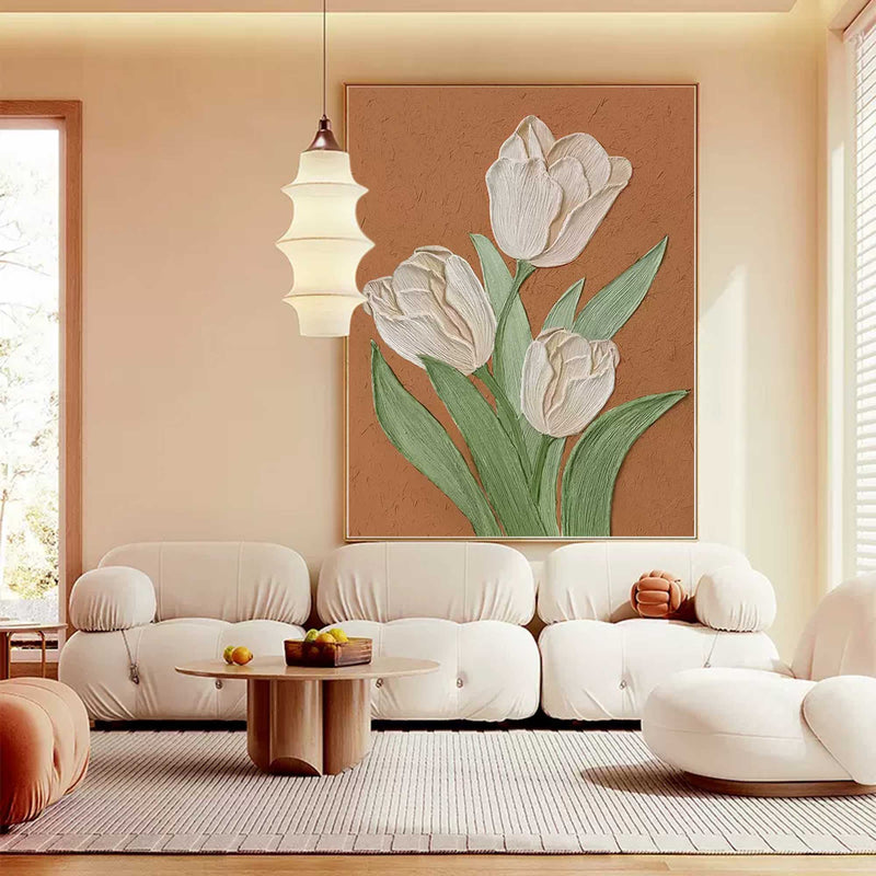 Large Textured Floral Acrylic Painting Modern White Floral Oil Painting On Canvas Original Flower Wall Art Home Decor