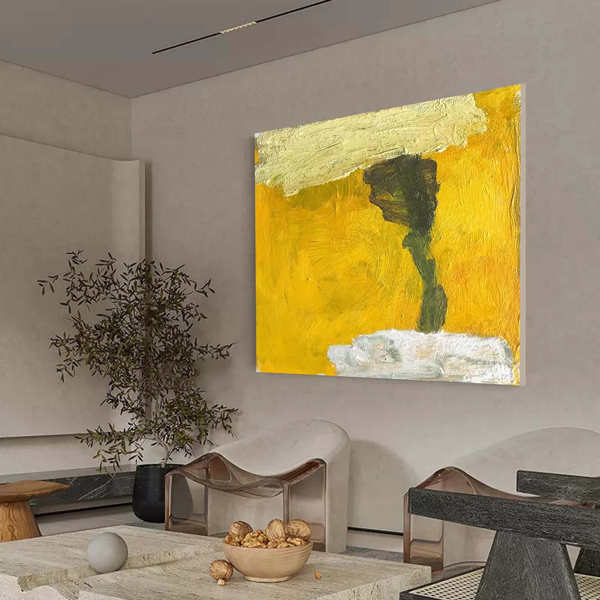 Square Yellow Original Abstract minimalist Oil Painting Abstract Acrylic Painting Large Wall Art Modern Art For Living Room