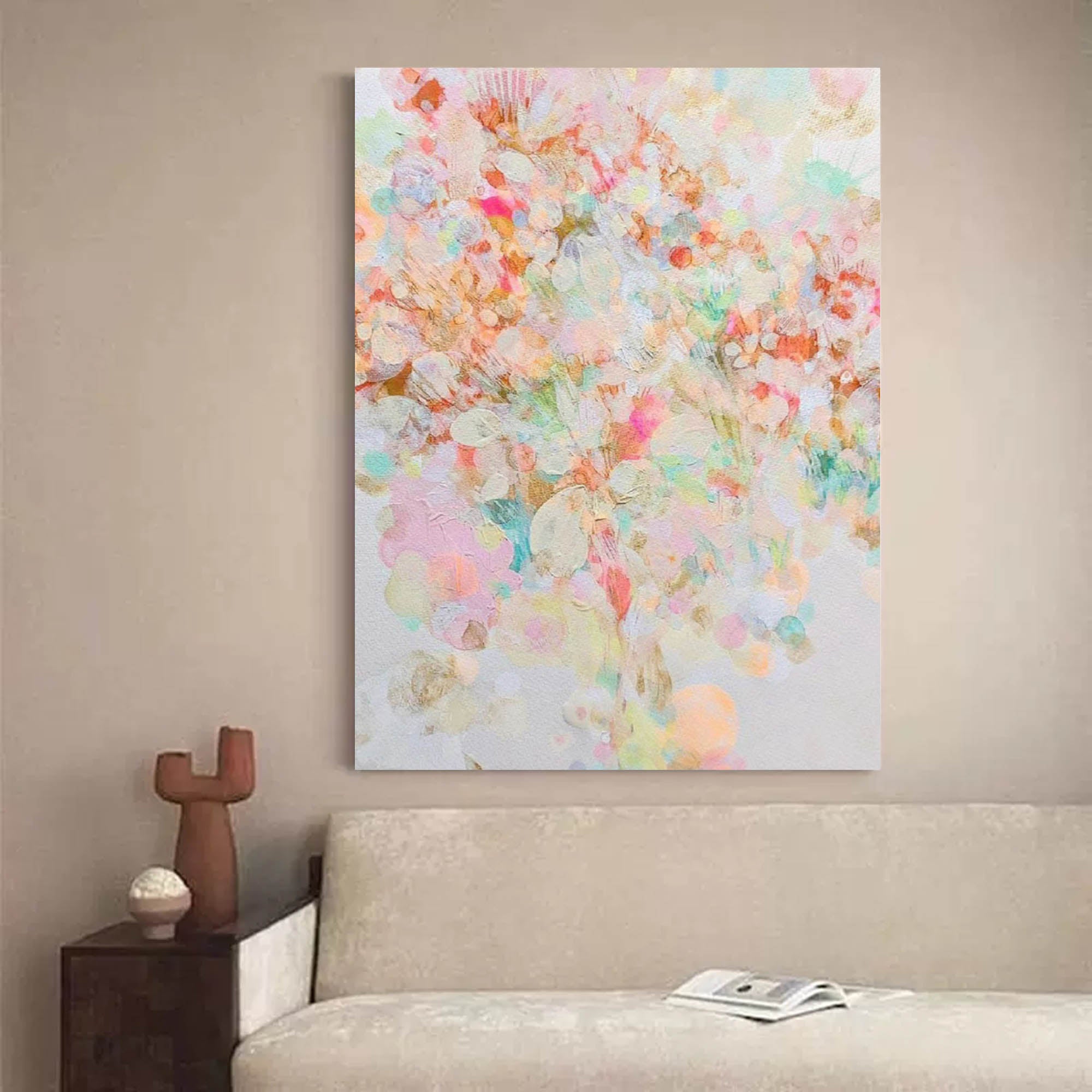 Abstract Pink Flower Oil Painting On Canvas Original Floral Painting Modern Textured Living Room Wall Art Decor