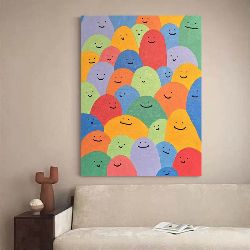 Large Cute Abstract Painting Colorful Canvas Original Color Painting Bright Wall Art Modern Wall Decor