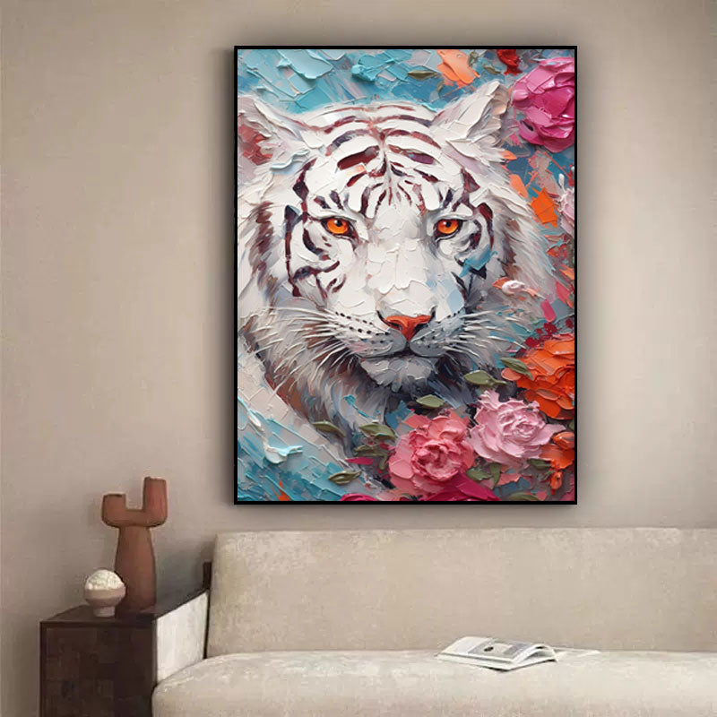 Impressionist White Tiger Canvas Oil Painting Original Tiger Canvas Wall Art Texture Modern Animal Oil Painting Living Room Decor