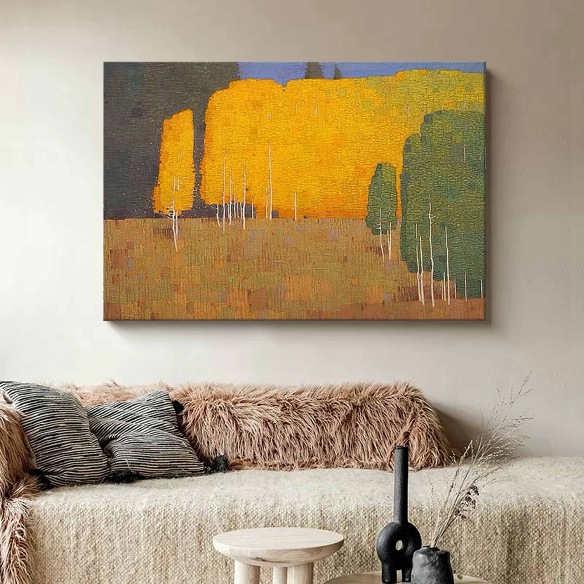 Woods Oil Painting On Canvas Original Wall Art Abstract Yellow Woods Landscape Painting Home Decor