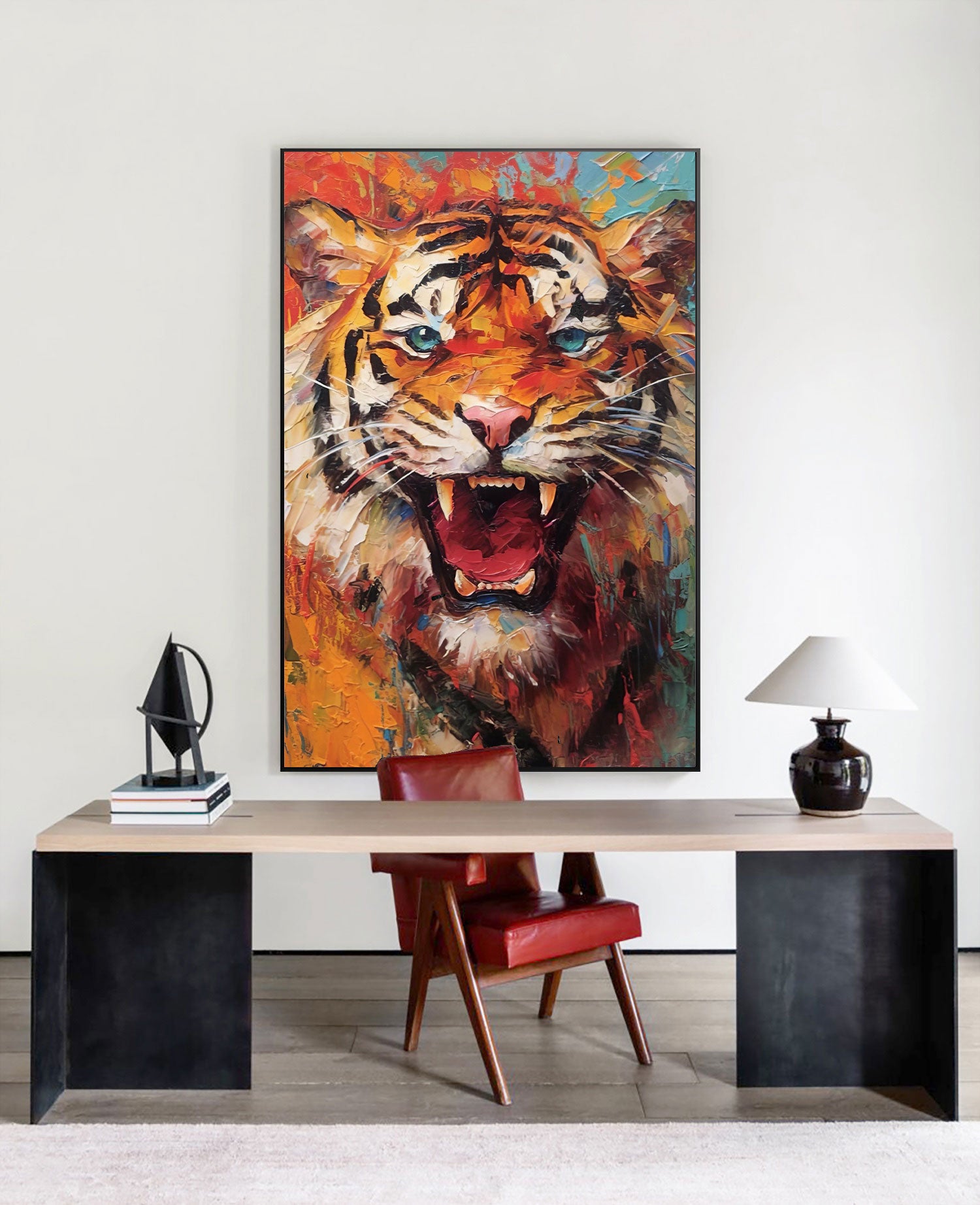 Bright Tiger Canvas Oil Painting Original Impressionist Tiger Canvas Wall Art Modern Animal Oil Painting Living Room Decor