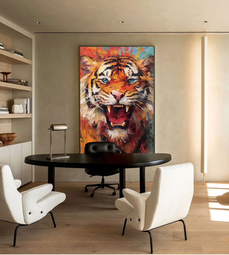 Bright Tiger Canvas Oil Painting Original Impressionist Tiger Canvas Wall Art Modern Animal Oil Painting Living Room Decor