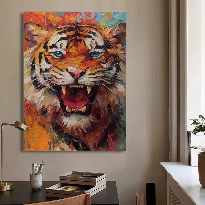 Bright Tiger Canvas Oil Painting Original Impressionist Tiger Canvas Wall Art Modern Animal Oil Painting Living Room Decor