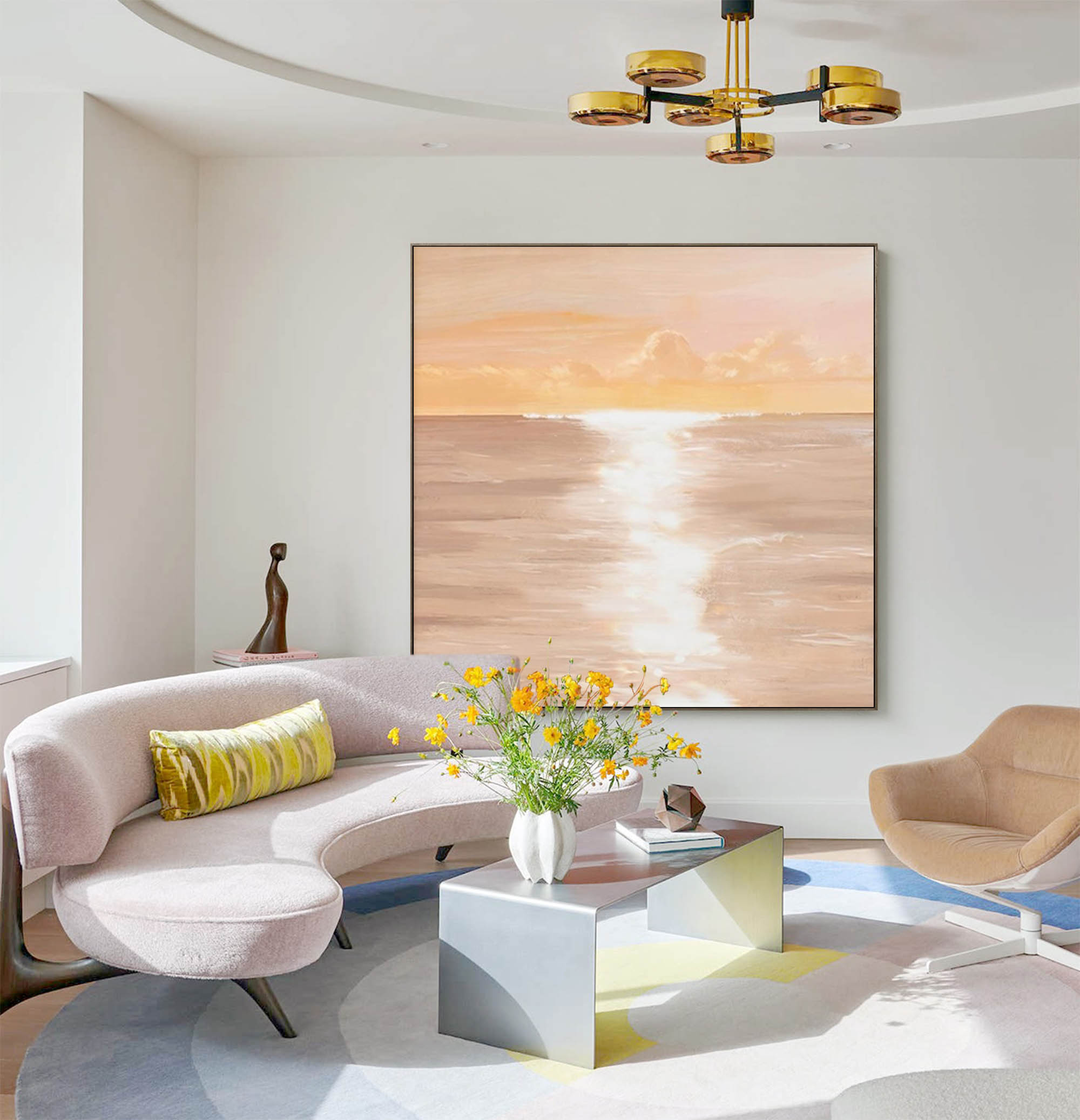 Modern Sunset Oil Painting Large Wall Art Abstract Sunset Seaside Acrylic Painting Home Decor