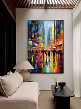 Modern Abstract Colorful Night Cityscape Oil Painting On Canvas Original Urban Scene Art Large Wall Art Home Decor