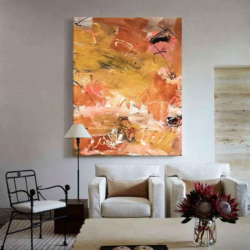 Textured Yellow Abstract Painting On Canvas Large Graffiti Modern Wall Art Living Room