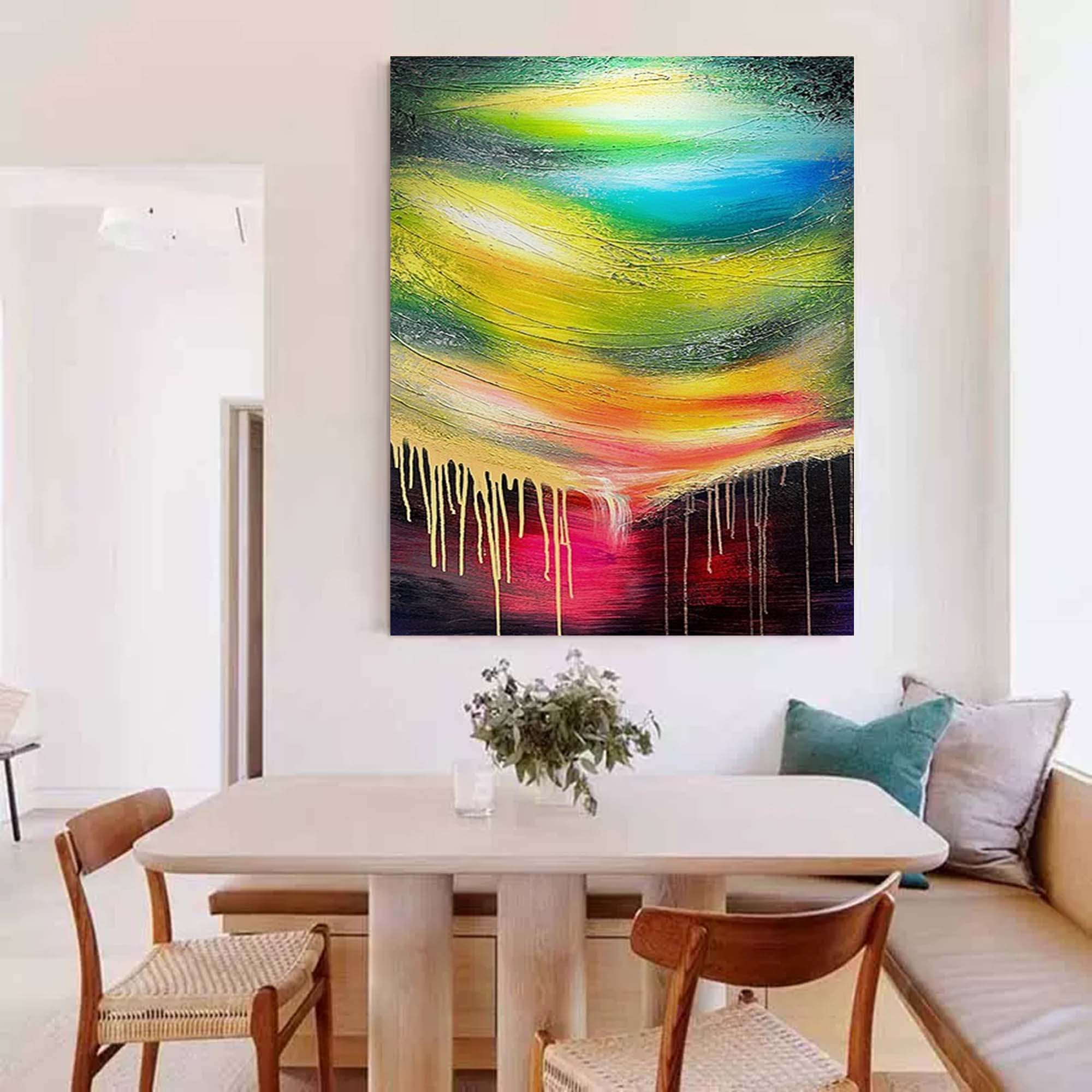 Original Colorful Aurora Canvas Oil Painting Abstract Meteor Wall Art Hand Painted Starry Sky Bedroom Decor 