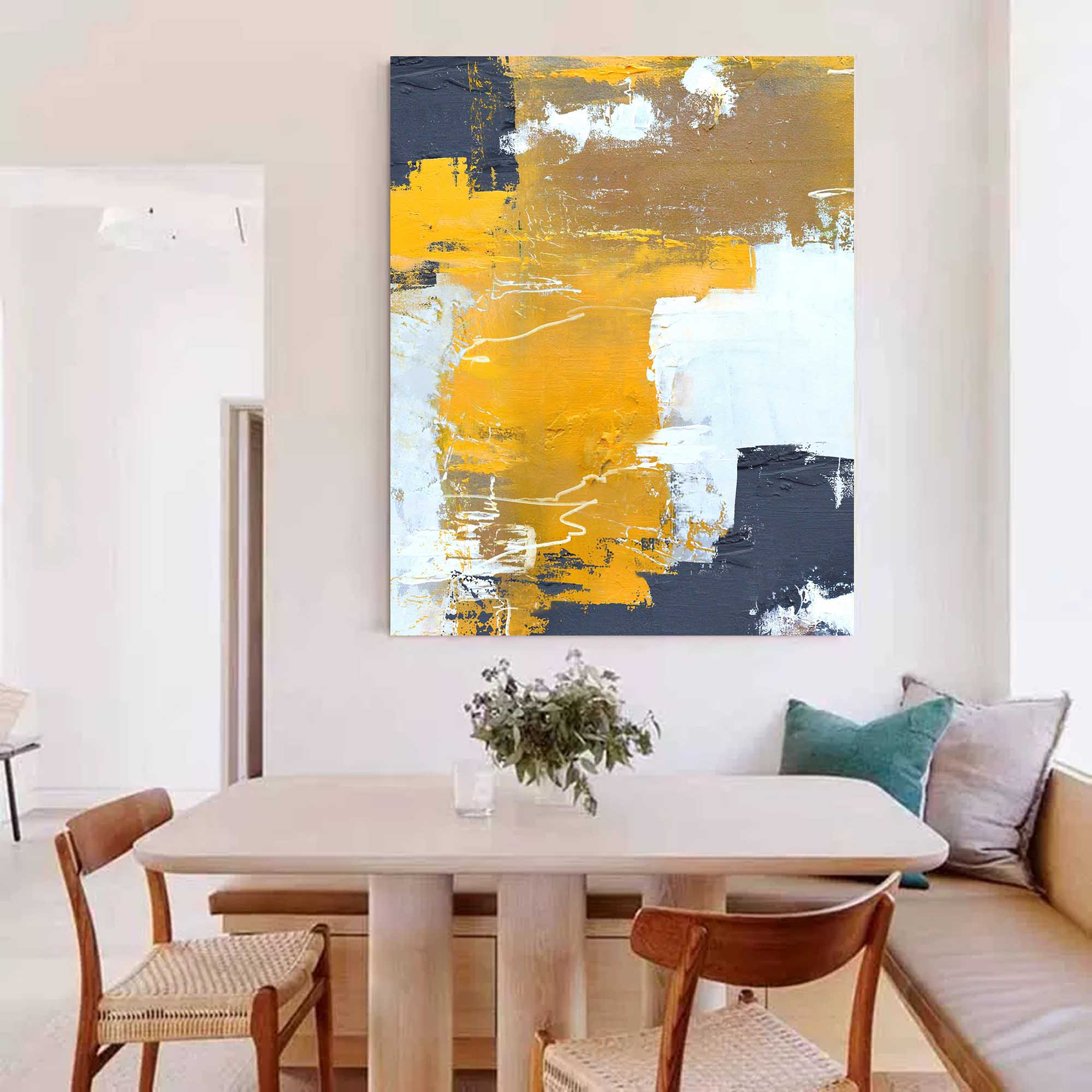 Modern Grey And Yellow Abstract Canvas Oil Painting Large Textured Painting Original Wall Art Living Room Decor