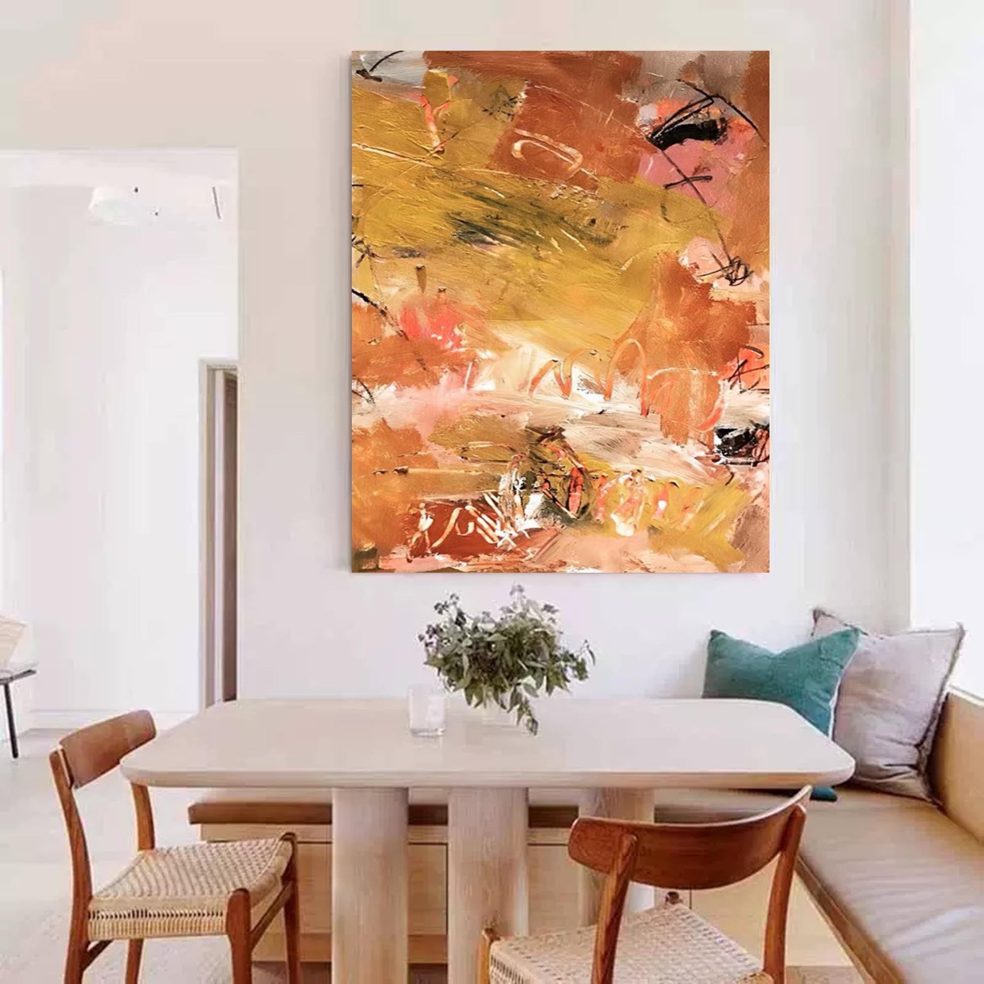 Textured Yellow Abstract Painting On Canvas Large Graffiti Modern Wall Art Living Room