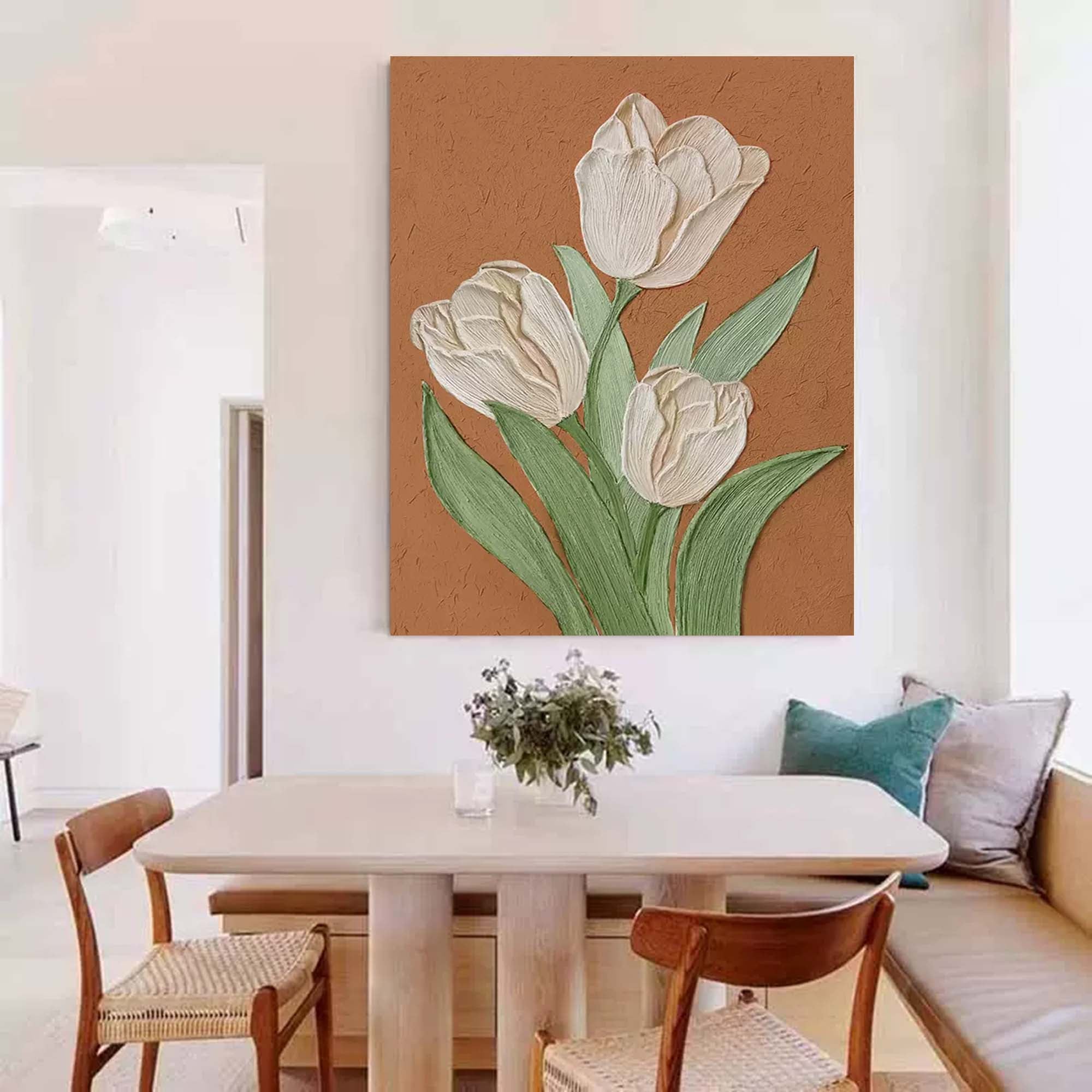 Large Textured Floral Acrylic Painting Modern White Floral Oil Painting On Canvas Original Flower Wall Art Home Decor