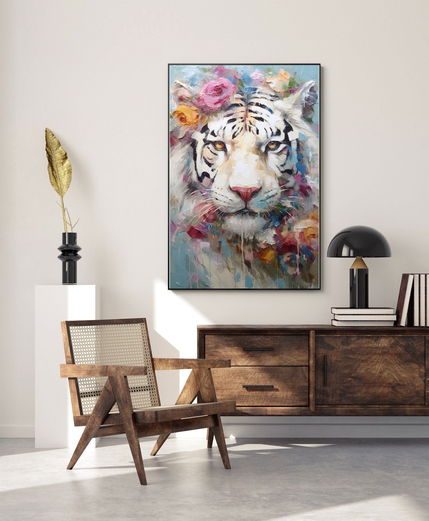 Tiger In Flowers Canvas Oil Painting Original Impressionist Tiger Canvas Wall Art Modern Animal Oil Painting Living Room Decoration