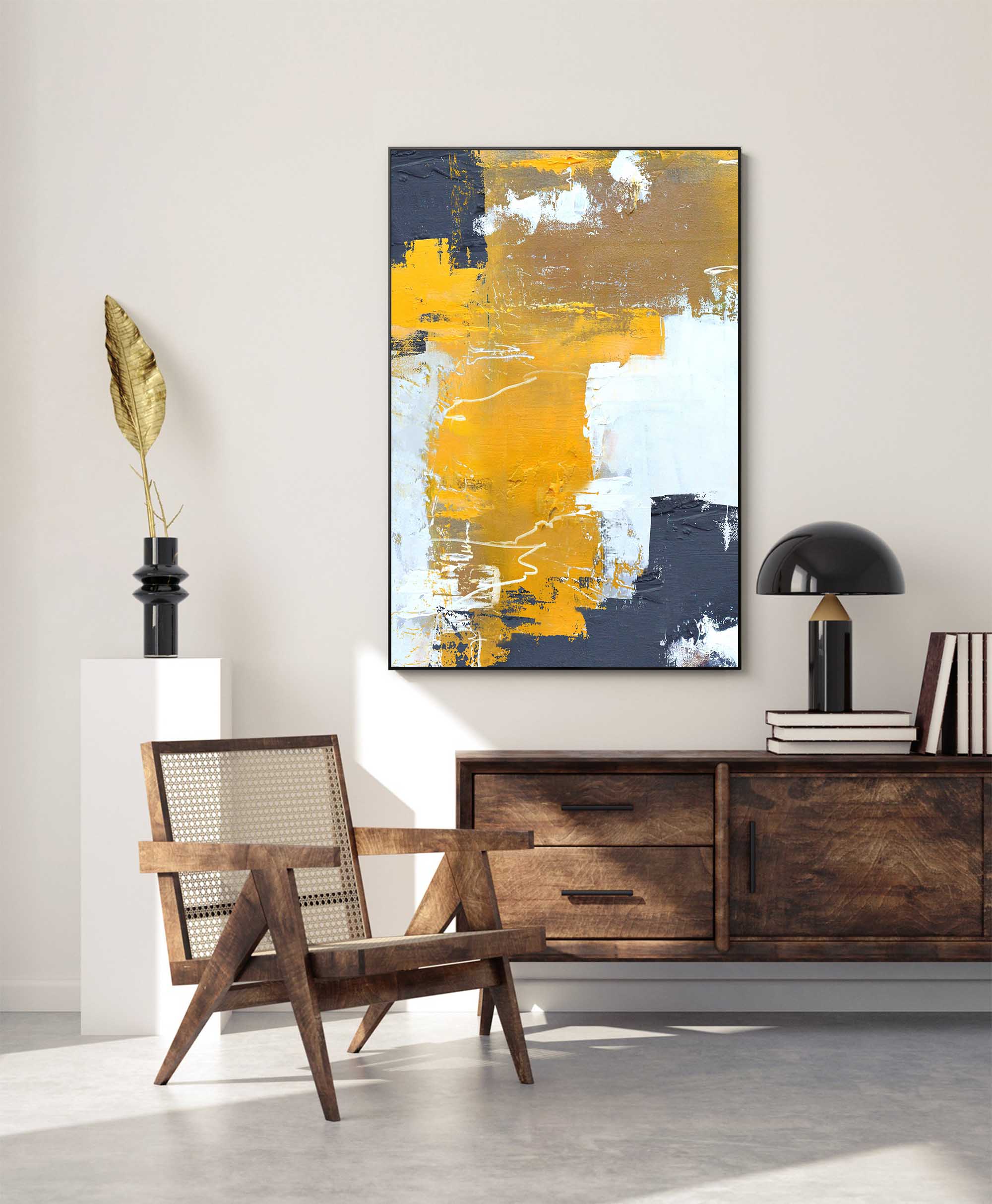 Modern Grey And Yellow Abstract Canvas Oil Painting Large Textured Painting Original Wall Art Living Room Decor