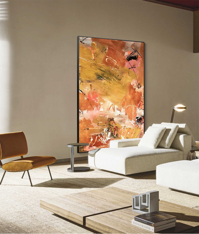 Textured Yellow Abstract Painting On Canvas Large Graffiti Modern Wall Art Living Room
