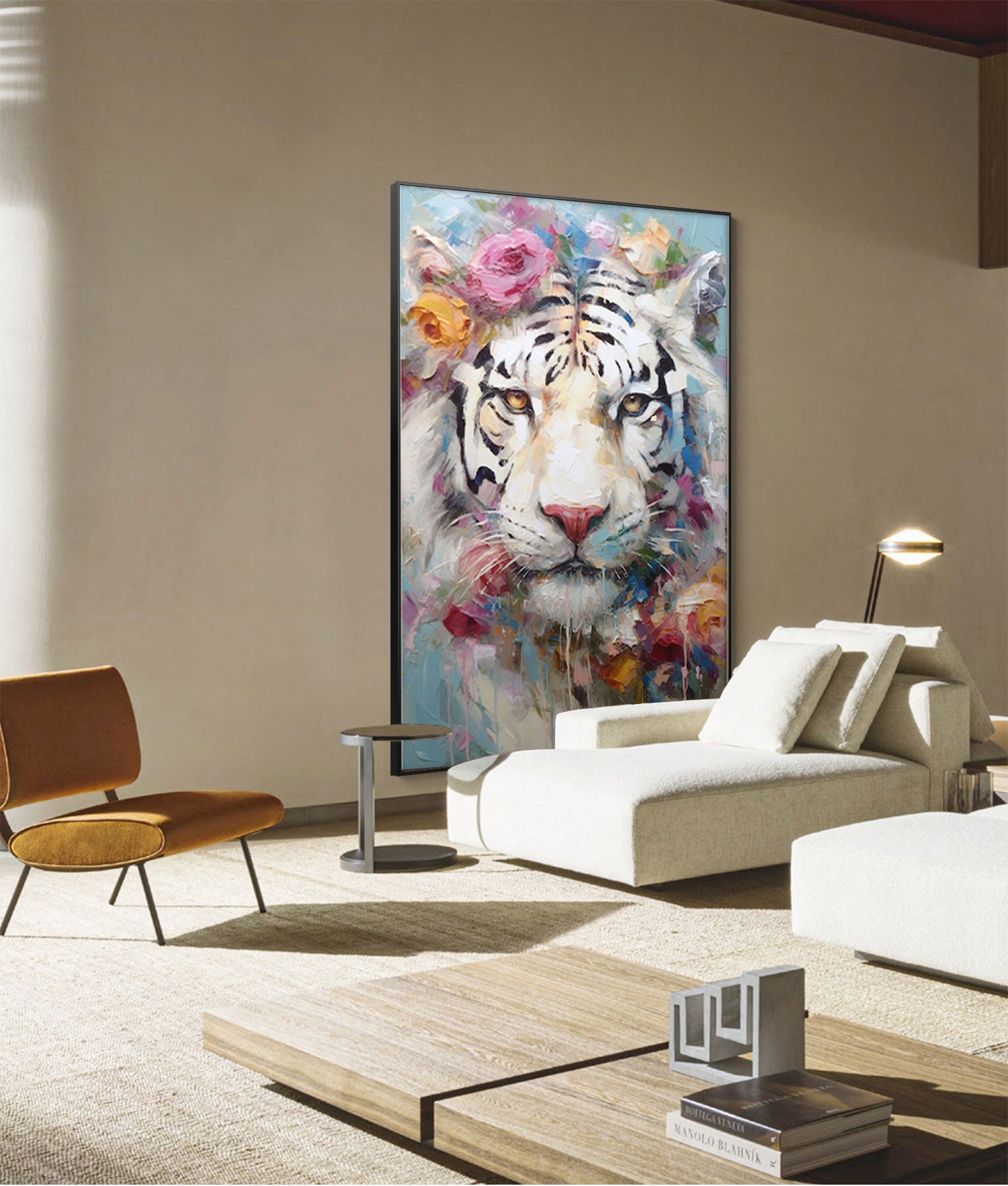 Tiger In Flowers Canvas Oil Painting Original Impressionist Tiger Canvas Wall Art Modern Animal Oil Painting Living Room Decoration