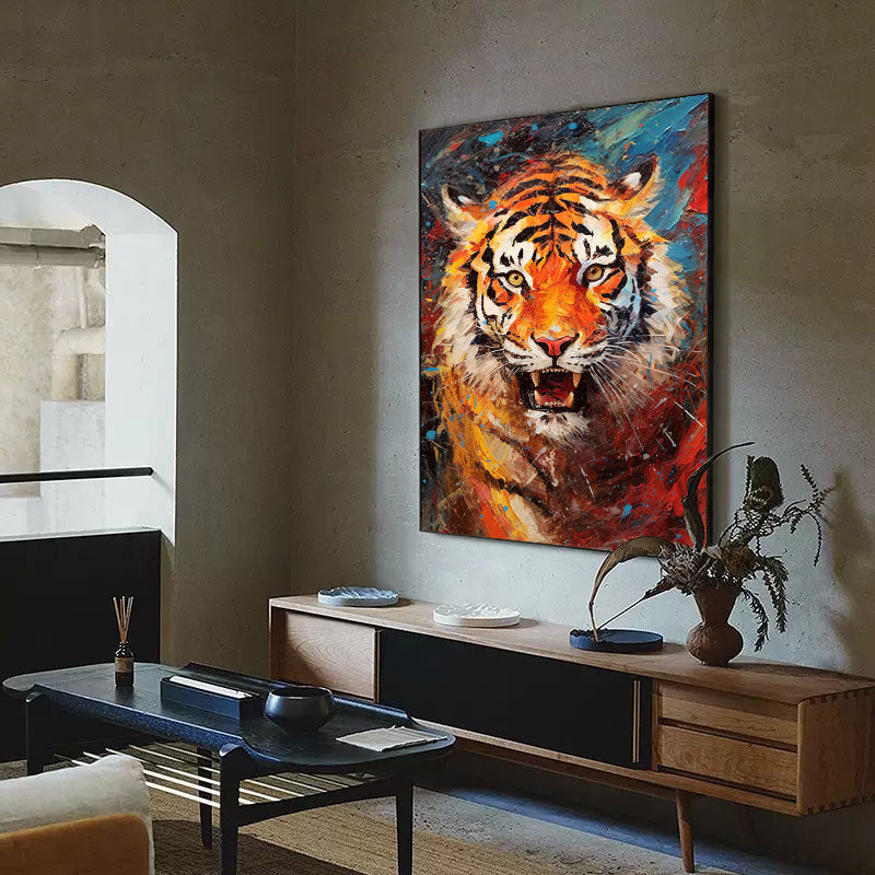 Original Bright Tiger Oil Painting Impressionist Tiger Canvas Wall Art Modern Animal Oil Painting Living Room Decor