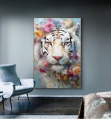 Tiger In Flowers Canvas Oil Painting Original Impressionist Tiger Canvas Wall Art Modern Animal Oil Painting Living Room Decoration