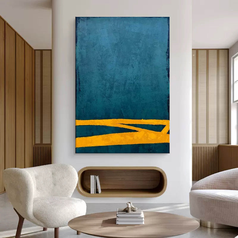 Blue Abstract Wall Art Canvas With Frame Oil Painting Large Minimalist Oil Painting  Home Decor